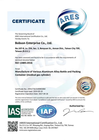 ISO 13485:2016 - BS-A24 CO2 Aluminum Cylinder