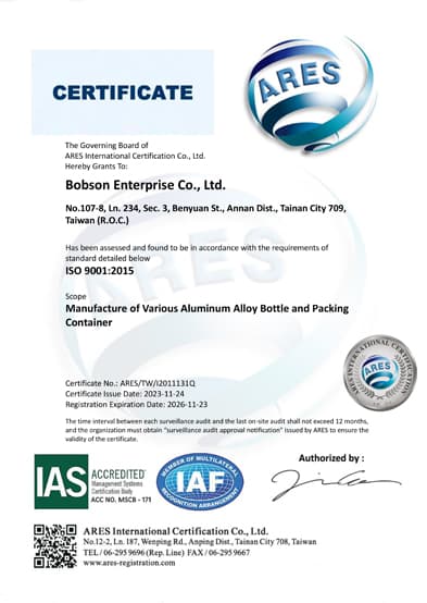 ISO 9001:2015 - BS-A24 CO2 Aluminum Cylinder