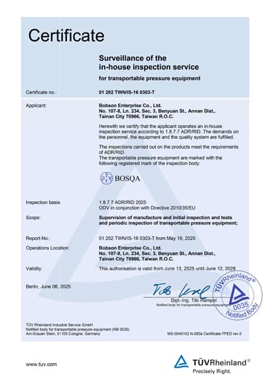 Certificates - BS-A24 CO2 Cylinder